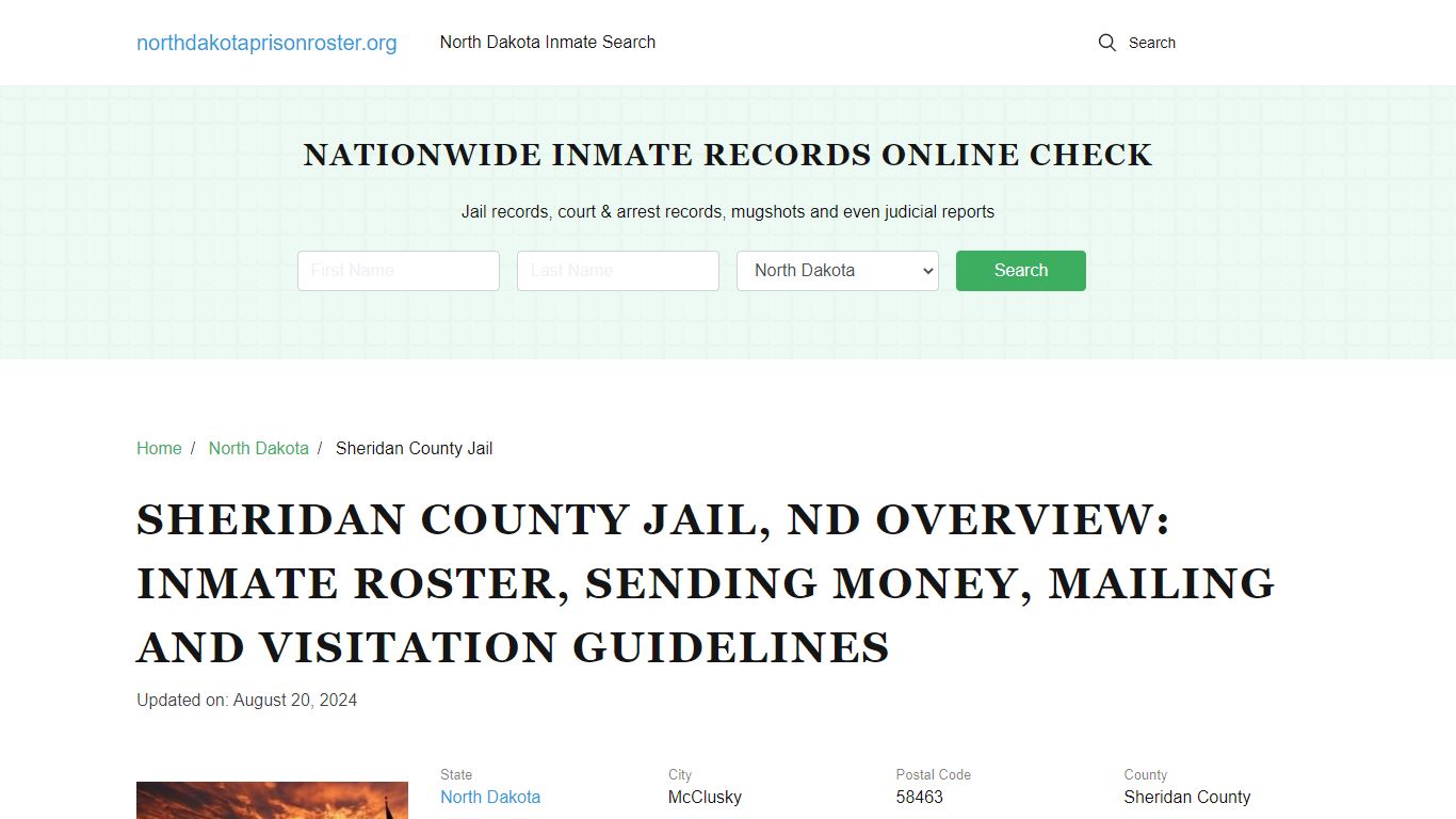 Sheridan County Jail, ND: Offender Search, Visitation & Contact Info